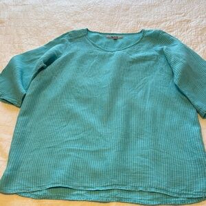 FLAX Turquoise Tunic Top Oversized 3/4 sleeves Size M